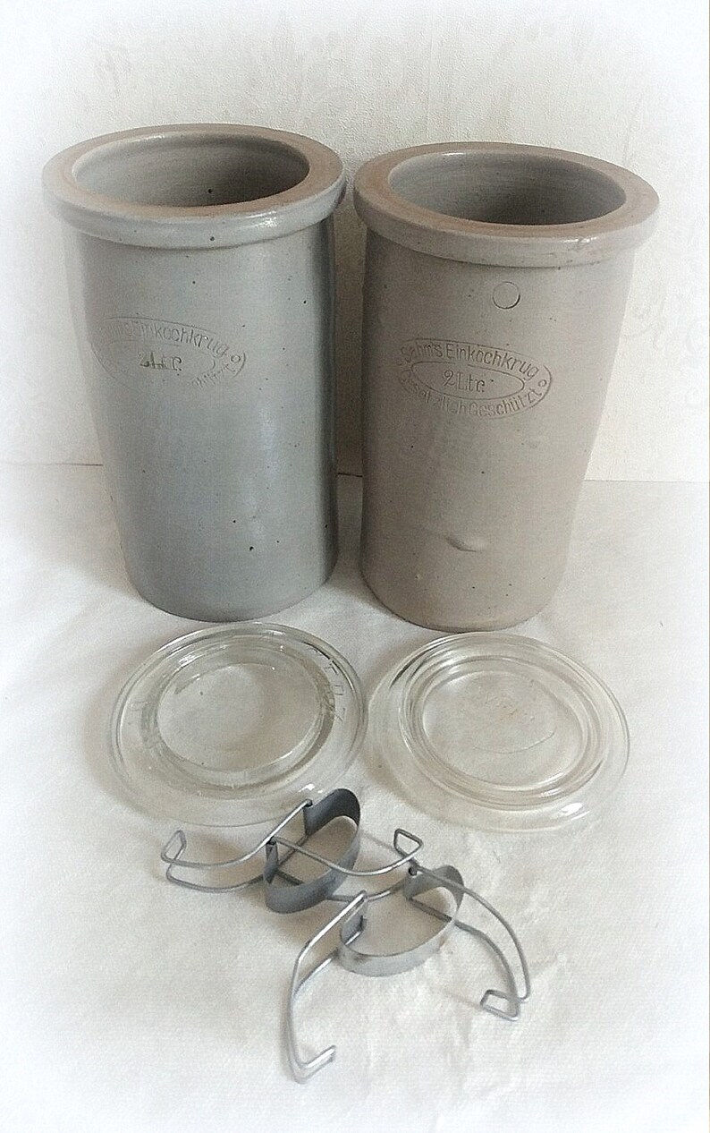 Set of 2 ancient preserving jars with lids and closures image 2