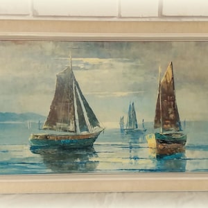 Tolles altes Landschaftsgemälde/Öldruck Segelboote