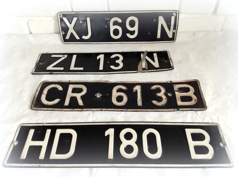 4 old original car license plates with great patina industrial wall decoration image 1