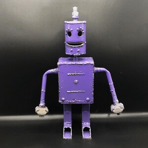 Robot Zombie 140, Welded Metal Sculpture, Purple Painted with Moving Parts