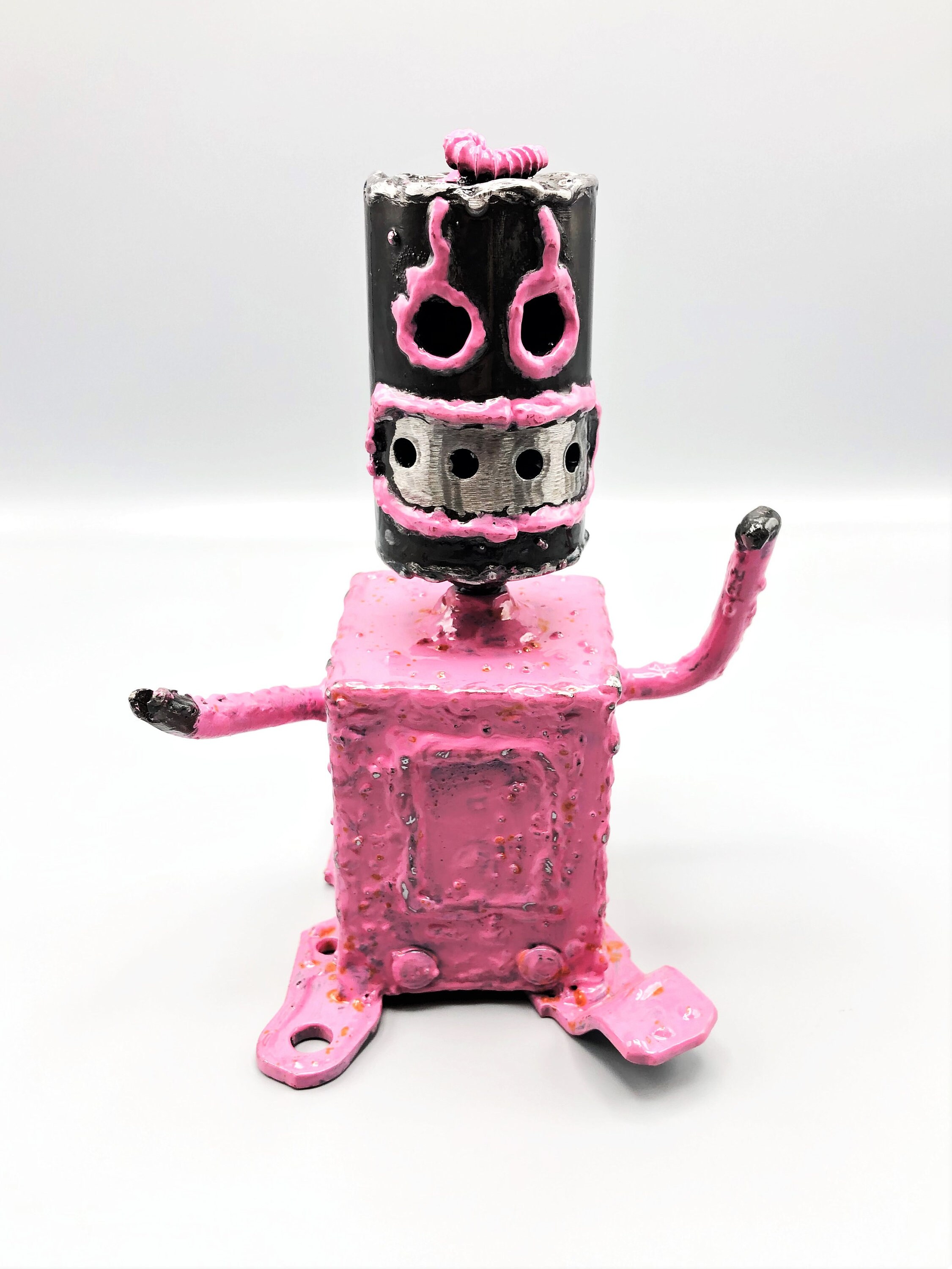 Robot Zombie 067, A Welded Metal Sculpture, Welded and is Pretty in Pink Etsy