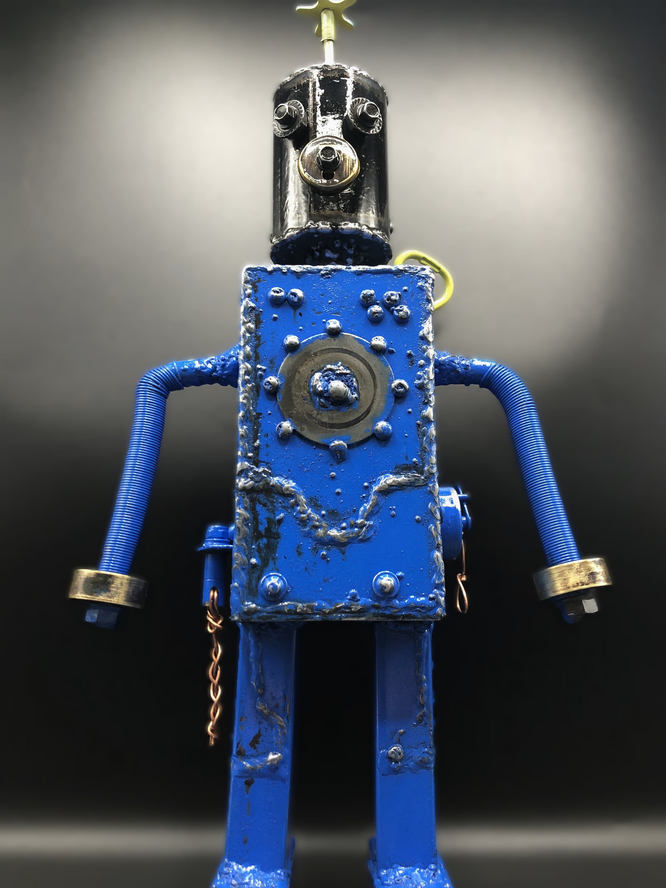 Robot Army Z 114, A Blue Metal Robot Zombie Sculpture, Features, Industrial Style, A