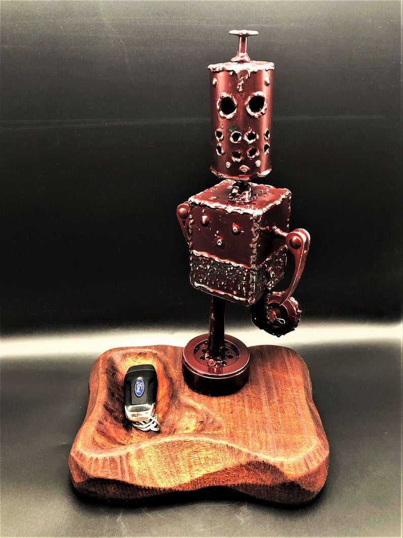089 Walking Stride on a Candy Bowl or Key Holder Welded Metal Robot Zombie Sculpture