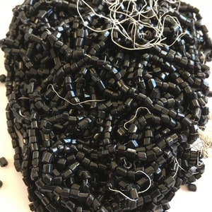 Vintage 2mm cut Hexagon black beads