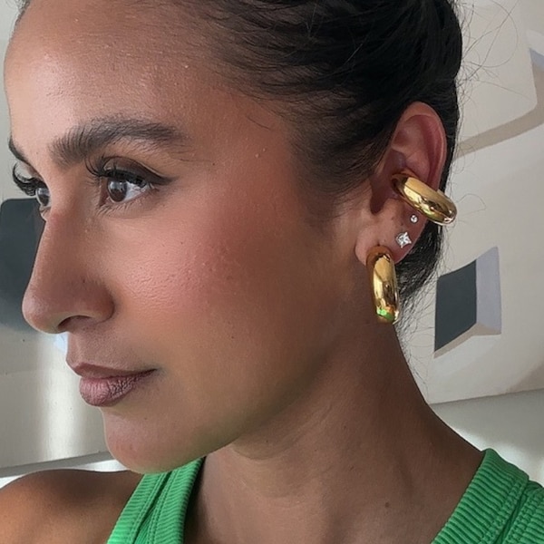 Chunky Ear Cuff Earrings | 18k Gold Plated & Silver Tube Ear Cuffs | Oversized Ear Cuffs | Non Piercing Steel Cuffs | Thick Cuff Earrings