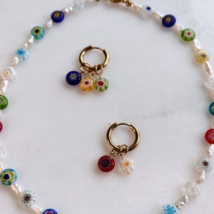 Custom Millefiori Bead Small Hoop Earrings | Handmade Italian Murano Glass Beads, Gold Drop Huggie Hoop Earrings | Hypoallergenic Earrings