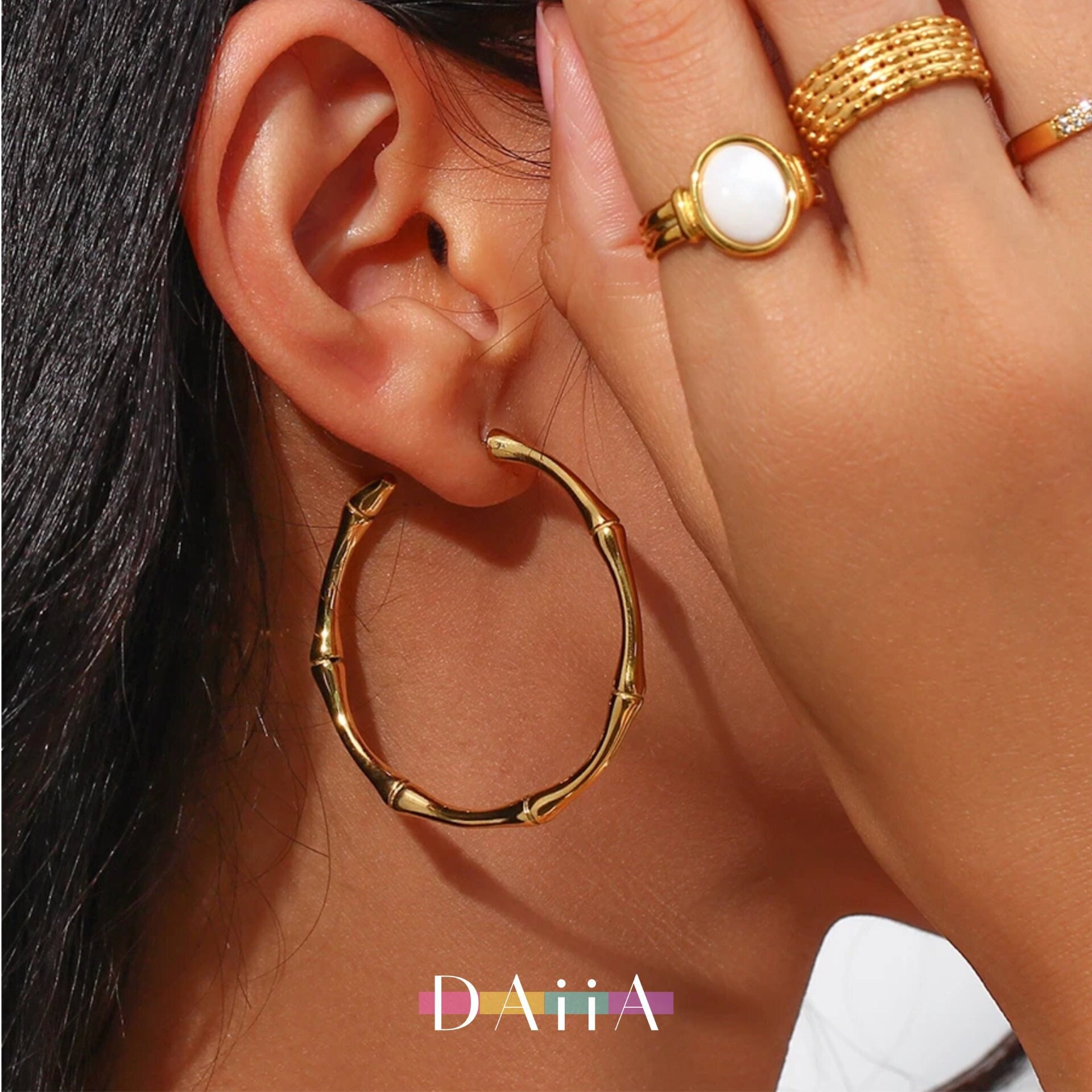 Large Gold Bamboo Hoops