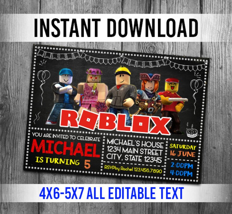 Roblox Invitations Roblox Invitation Roblox Birthday Roblox Etsy - roblox wait for service