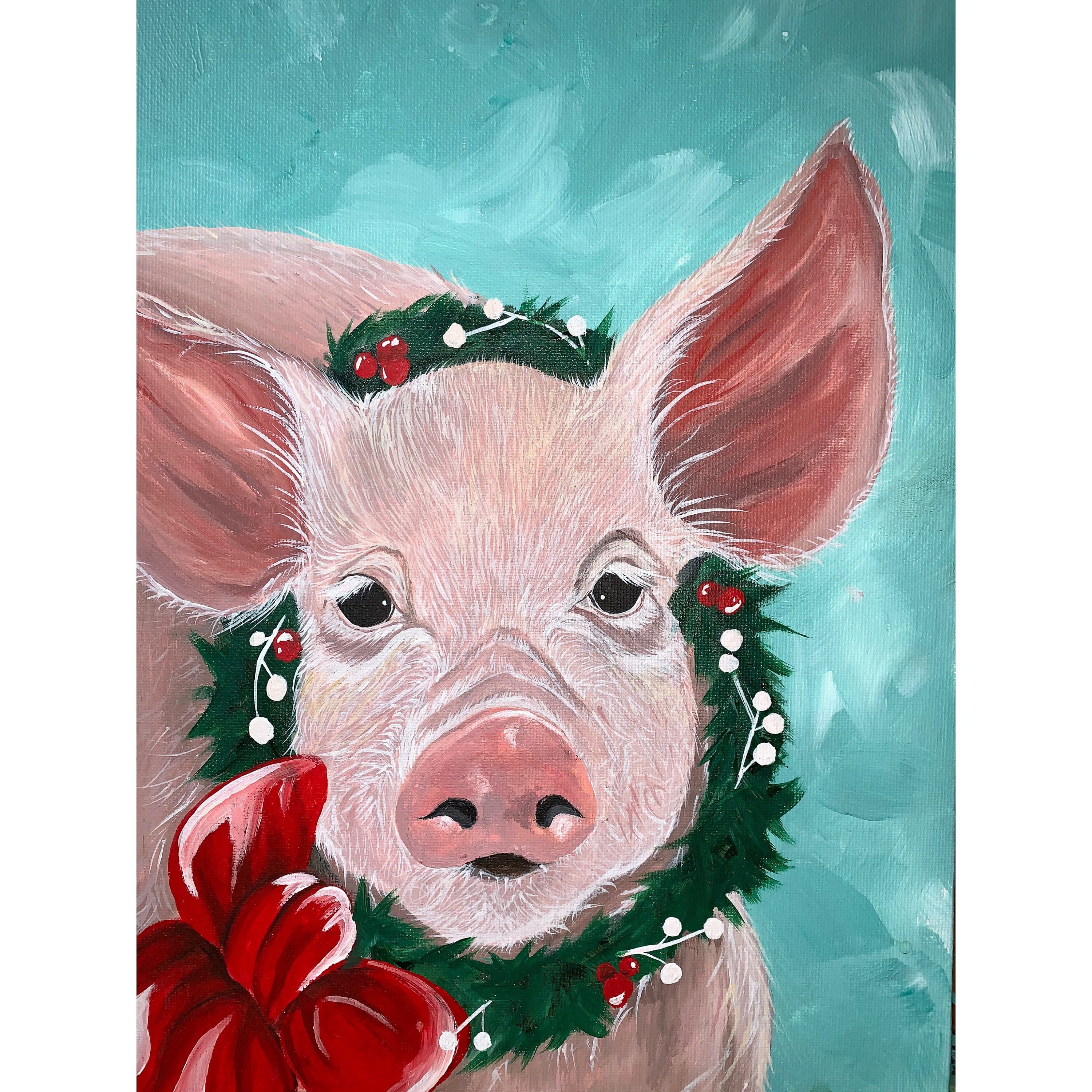 Christmas pig painting Custom pig painting Etsy