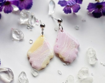 Purple and Yellow Marble Polymer Clay Earrings | Handmade Dangle Clay Earrings