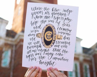 Clemson Ladies Ring Hand Lettered Print 8x10