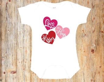 Love Hugs Kisses Baby Onesie® - Valentine's Day Baby Onesie® - Hearts Baby Bodysuit- Valentine's Day Baby Shower Gift- V-Day Baby Outfit