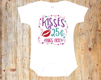 Kisses 25 Cent Hugs Free Baby Onesie®- Valentine's Day Onesie®- First Valentine's Day Baby Bodysuit- Unisex First Valentine's Day Outfit