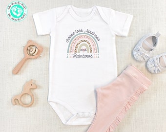 Rainbow Onesie® | Choose Love Kindness & Rainbows Onesie | Baby Girl Onesie | Newborn Girl Onesie | Rainbow Girl Baby | Rainbow Baby Gift