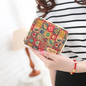 Veggees® Mini Peacie - Bolso de corcho vegano que ahorra espacio para mujeres con protección RFID