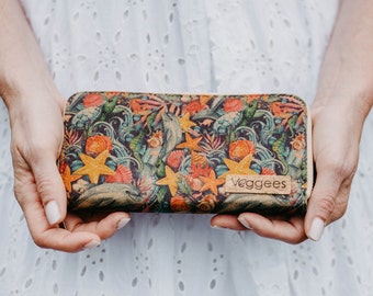 Vegane Geldbörse für Damen - Portemonnaie aus Kork im einzigartigem Design - Ocean of Life
