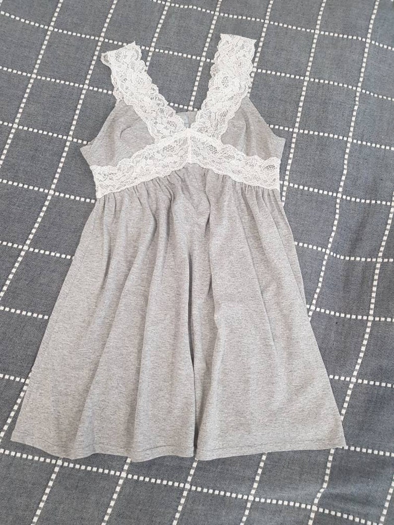 Cotton Nightgown Grey Cotton Nightdress Cotton Sleepwear Etsy Ireland