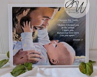 Personalized Baby Dedication or Baptism Gift • “I Knew You” Jesus and Baby Print • Custom Name & Date • Christian Nursery Art • Jeremiah 1:5