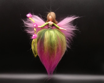 Rose fairy flower elf ranunculus spring fairy pink fairytale wool