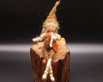 Flute Elf Flute Player Branch Flute Felted Elf Figure Male Gift Fairytale Wool Seasonal Table Elves