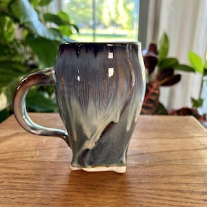 VTG Bill Campbell Studio Pottery Twist Mug 4.75" Flambeau Drip Glaze Signed Mint