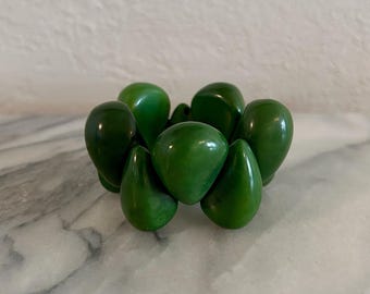 Tagua Nut 90s Y2K Green Stretch Bracelet Chunky Statement Jewelry Boho Vegan