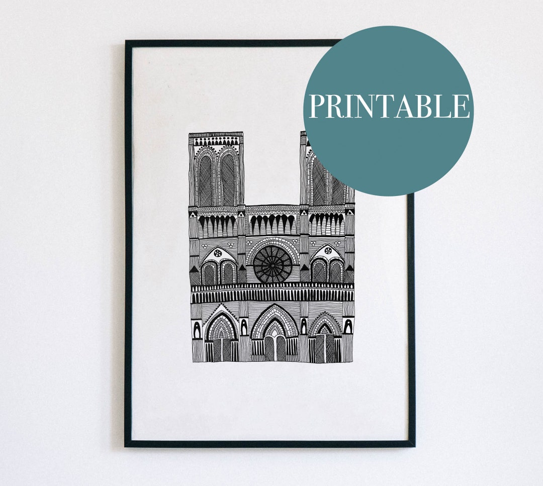 Notre Dame - Printable Illustration - Instant Download - Print - Etsy
