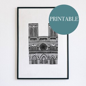 Notre Dame - Printable Illustration - Instant Download - Print