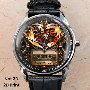 Steampunk Music Fan Watch - Heart & Retro Vinyl Record Wristwatch image 3