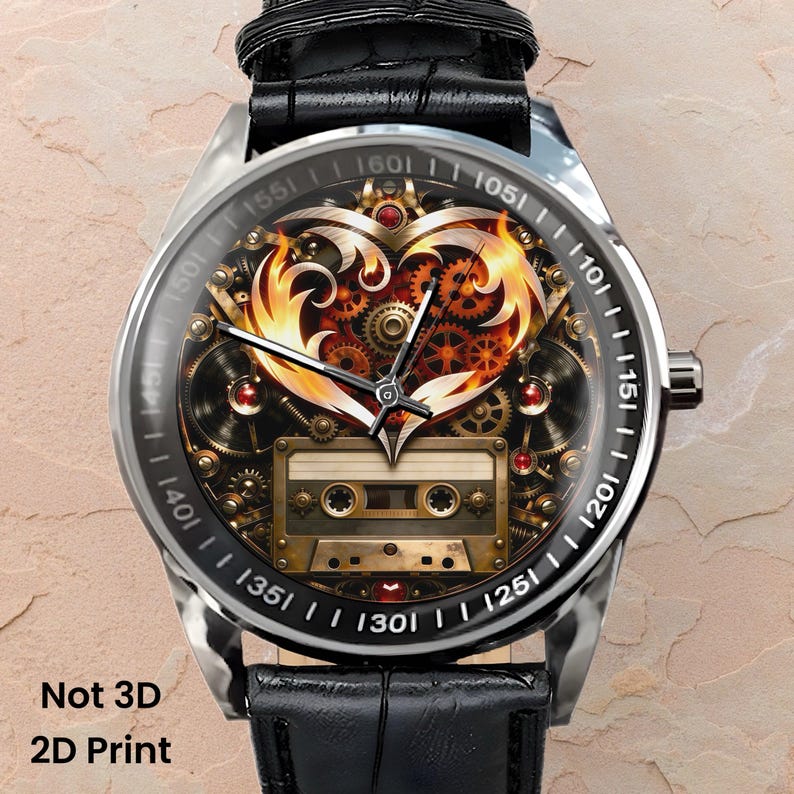 Steampunk Music Fan Watch - Heart & Retro Vinyl Record Wristwatch image 3