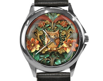 Women\'s owl watch w/ stones and silicone band Owl Watch Red Silicone Band Rhinestones Around Face  main image 2