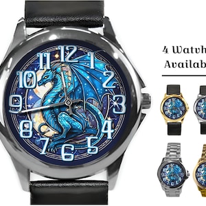 Dragon Watch, Unique Watches, Blue Dragon Gift, Dragon Bracelet Men, Watch for Men, Unisex Watch, Printed Watch, Dragon Gift, Fantasy Gift