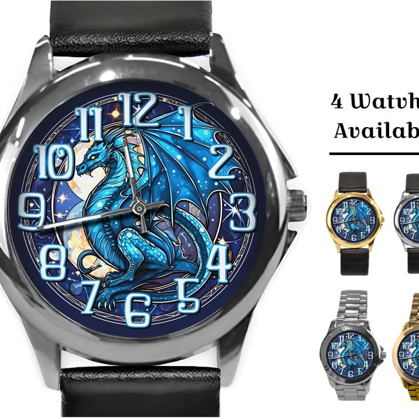 Dragon Watch, Unique Watches, Blue Dragon Gift, Dragon Bracelet Men, Watch for Men, Unisex Watch, Printed Watch, Dragon Gift, Fantasy Gift