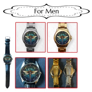Watches for Women, Dragon Fly Gift, Unique Watches, Unisex Wristwatch, Colorful Hour Marks, Gold Watch, Silver Watch, Watch for Men & Women image 9