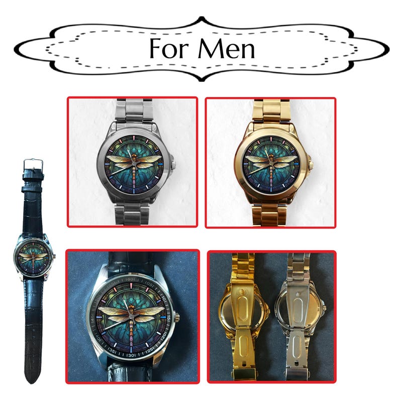 Watches for Women, Dragon Fly Gift, Unique Watches, Unisex Wristwatch, Colorful Hour Marks, Gold Watch, Silver Watch, Watch for Men & Women image 9