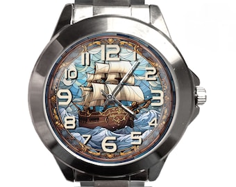 Watches for Men, Pirate Ship Gift, Unique Watches, Unisex Wristwatch, Woman’s Watch, Gold Watch, Silver Watch, Gift for Him, Gift for Dad