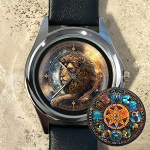 Zodiac Watch: Astrology Sign, Leather Band, Unisex Watches, Birthday Gift