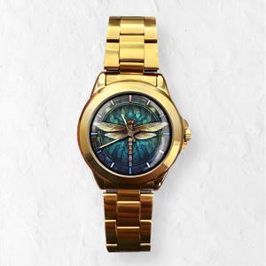 Watches for Women, Dragon Fly Gift, Unique Watches, Unisex Wristwatch, Colorful Hour Marks, Gold Watch, Silver Watch, Watch for Men & Women image 3