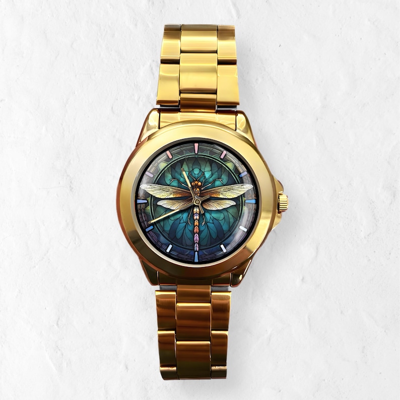 Watches for Women, Dragon Fly Gift, Unique Watches, Unisex Wristwatch, Colorful Hour Marks, Gold Watch, Silver Watch, Watch for Men & Women image 3