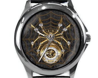 Montre araignée, montres uniques, araignée steampunk, montre-bracelet unisexe, montre steampunk, cadeau araignée, montres pour femme ou homme, 4 choix de montre