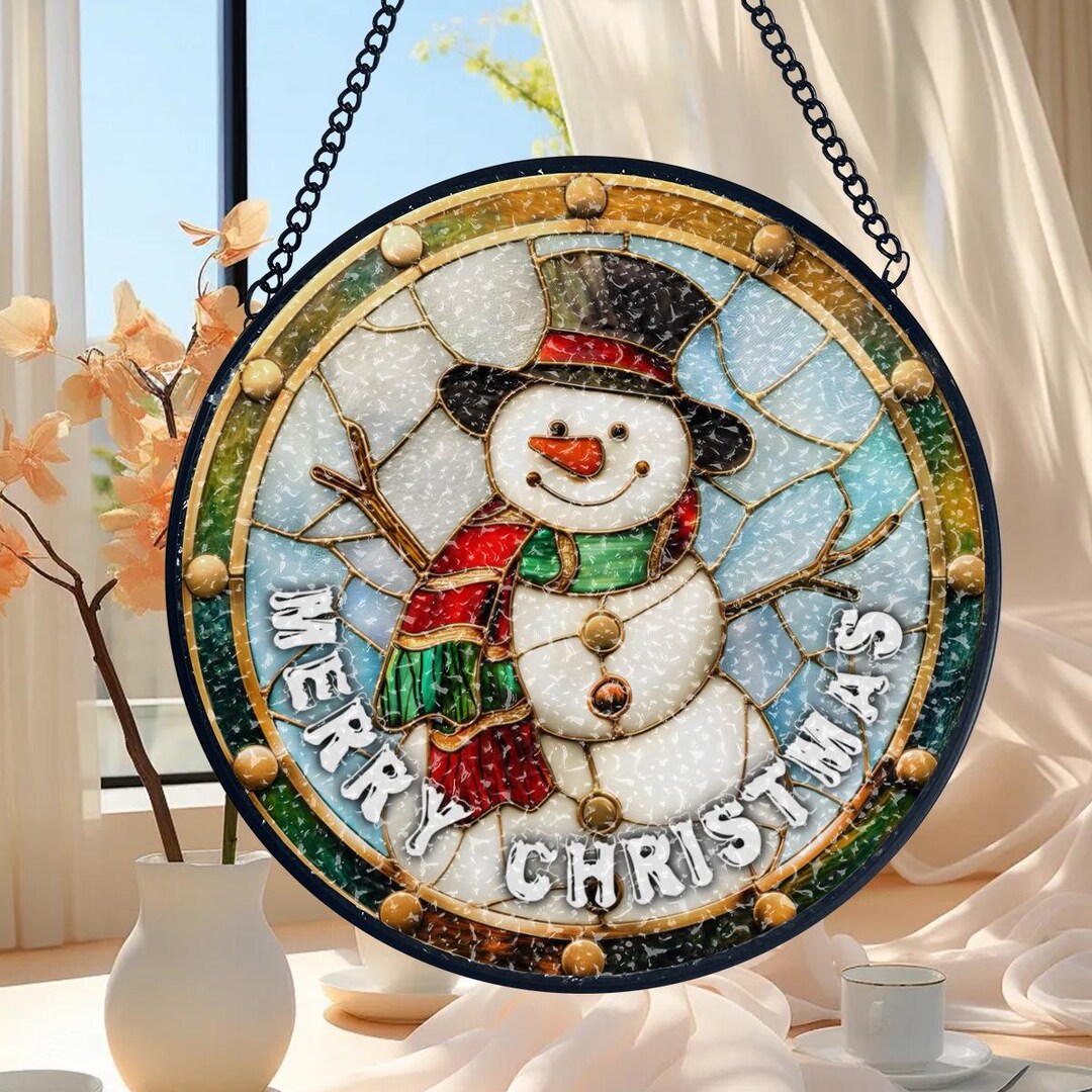 Stained Glass Snowman Ornament, Winter Sun Catcher, Handmade Christmas ...