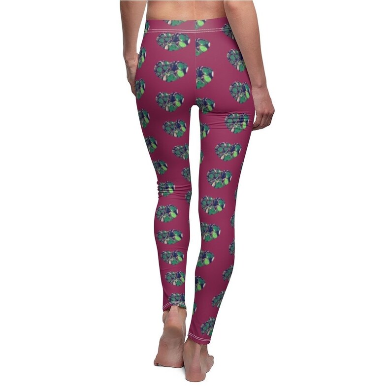 Heart shaped cactus pattern leggings Custom design printed floral hearts gift Berry colored heart pattern Cute women\u2019s yoga pants
