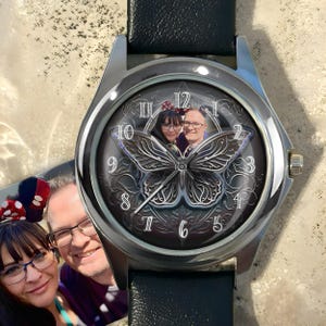 Custom Watch Dial, Butterfly Watch Face, Couples Watches, Photo Watch Women, Unique Watch, Anniversary Watches, Personalized Gift, Timepiece