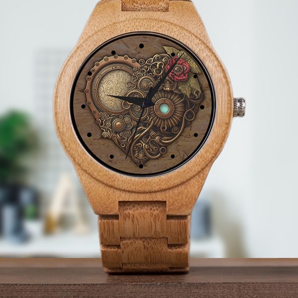 Personalized Watch, Heart Watches, Engraved Watch, Steampunk Watch, Gift for Mom, Unique Watch, Custom Watch, Wooden Watches, Gift for Wife