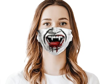 Vampire Fangs Half Mask - Dracula Bloody Mouth Halloween Cosplay Disguise