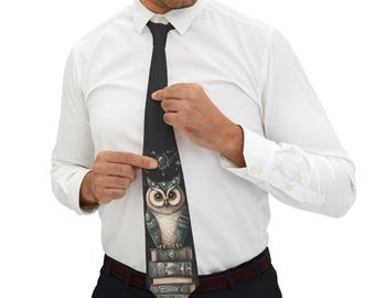 Owl-Themed Necktie | Unique Gift for Book Lovers | Owl Lover Accessories, Formal Attire, Tie for Graduations, Weddings