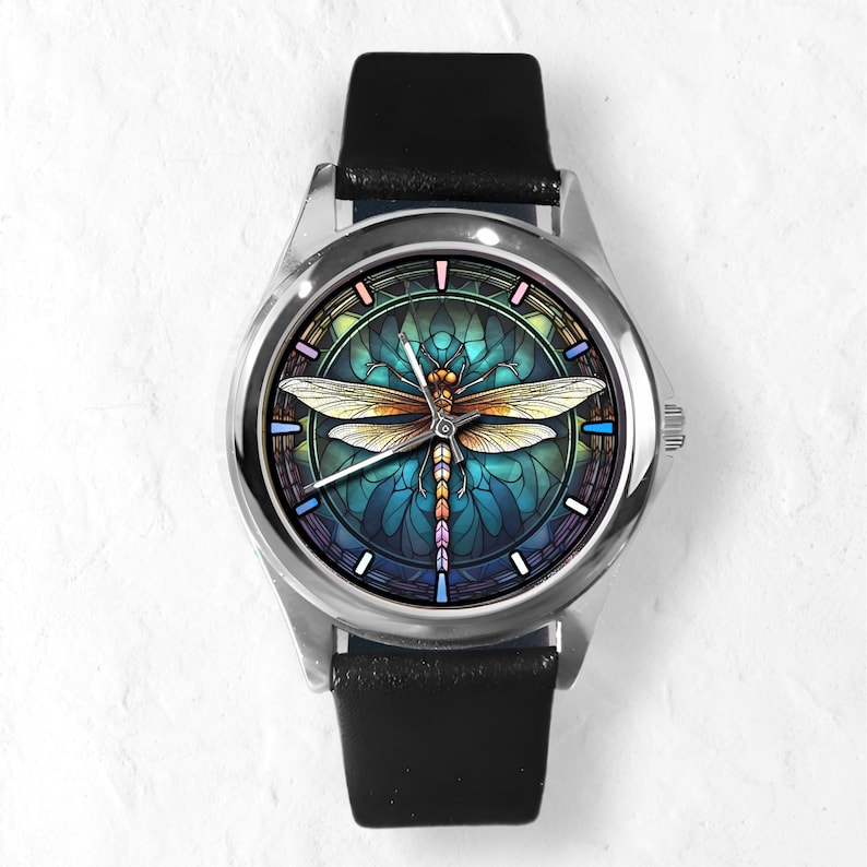 Watches for Women, Dragon Fly Gift, Unique Watches, Unisex Wristwatch, Colorful Hour Marks, Gold Watch, Silver Watch, Watch for Men & Women image 4