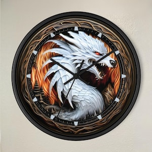 Majestic Dragon Wall Clock, Wolf Dragon Art, Fantasy Animal Clock, 3D Art effect, Home Decor Gift, Unique Wall Clock, Anime Lovers Wall Art