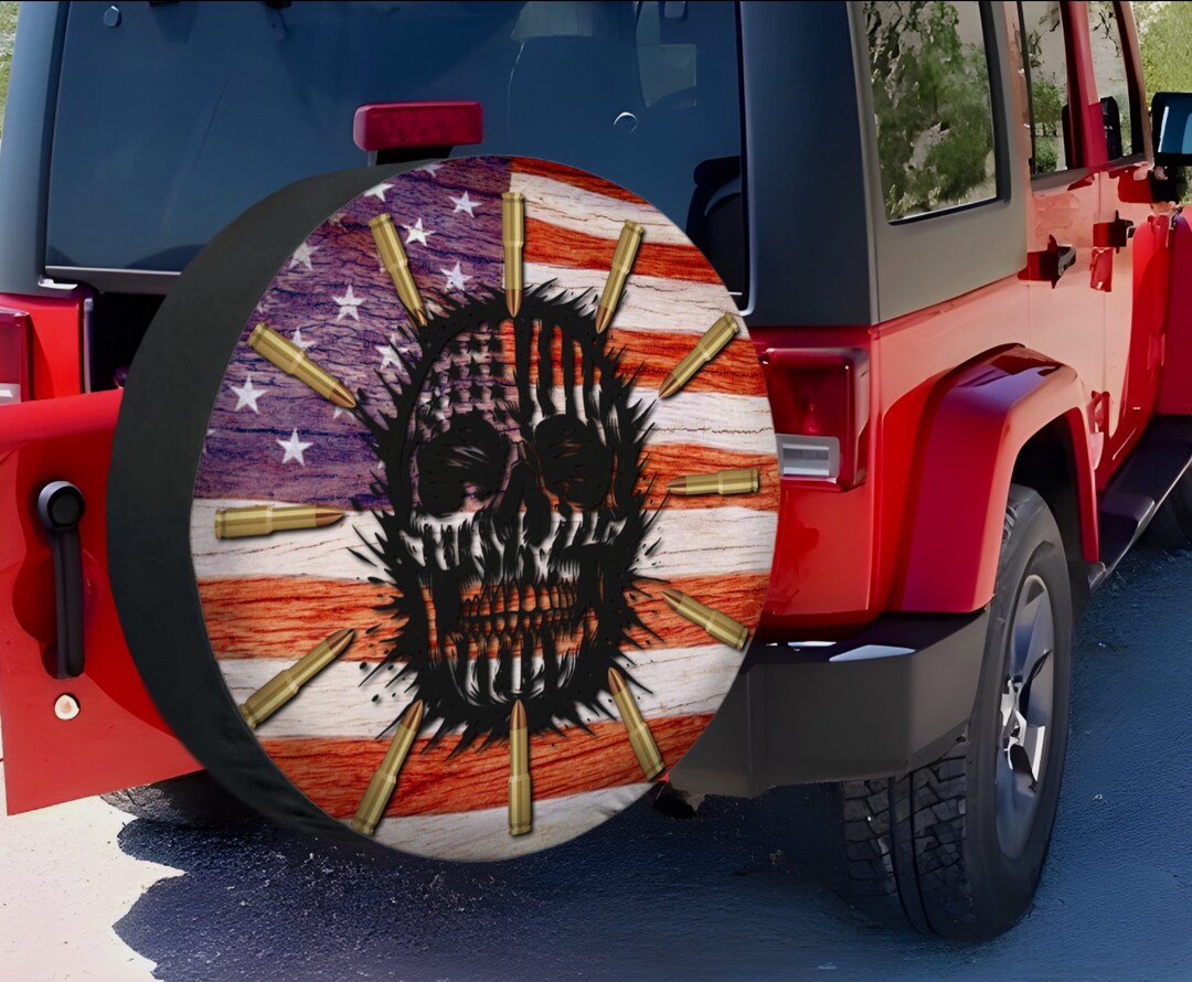 American Flag Tire Cover, Skull Tire Cover, Custom Tire Cover, Vintage