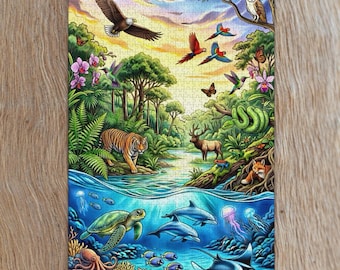 Wild Animal Rainforest Wooden Jigsaw Puzzle - Nature Wildlife Jigsaw Puzzle